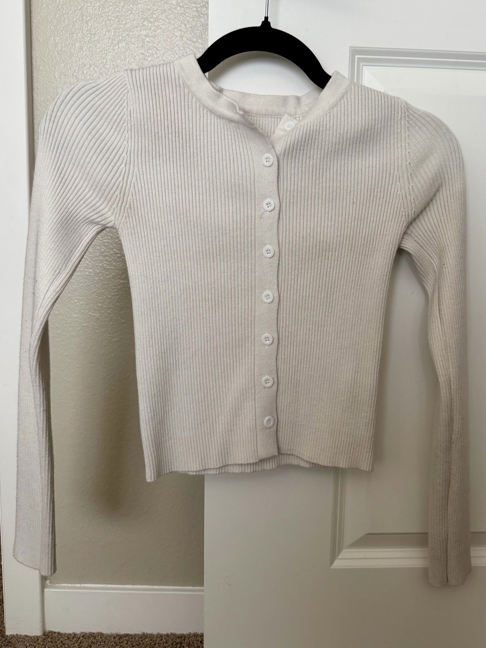 White Button Down Ribbed Long Sleeve